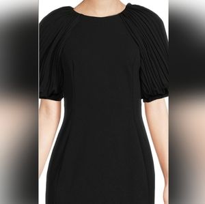 Pristine Calvin Klein Black Sheath Dress with Accordion Sleeves